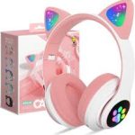 CAT STN-28 Over Ear Music Headset Glowing Ear Headphones Foldable Wireless BT5.0 Earphone with Mic AUX IN TF Card MP3 Player Colorful LED Lights for PC Laptop Computer Mobile Phone