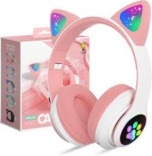 CAT STN-28 Over Ear Music Headset Glowing Ear Headphones Foldable Wireless BT5.0 Earphone with Mic AUX IN TF Card MP3 Player Colorful LED Lights for PC Laptop Computer Mobile Phone